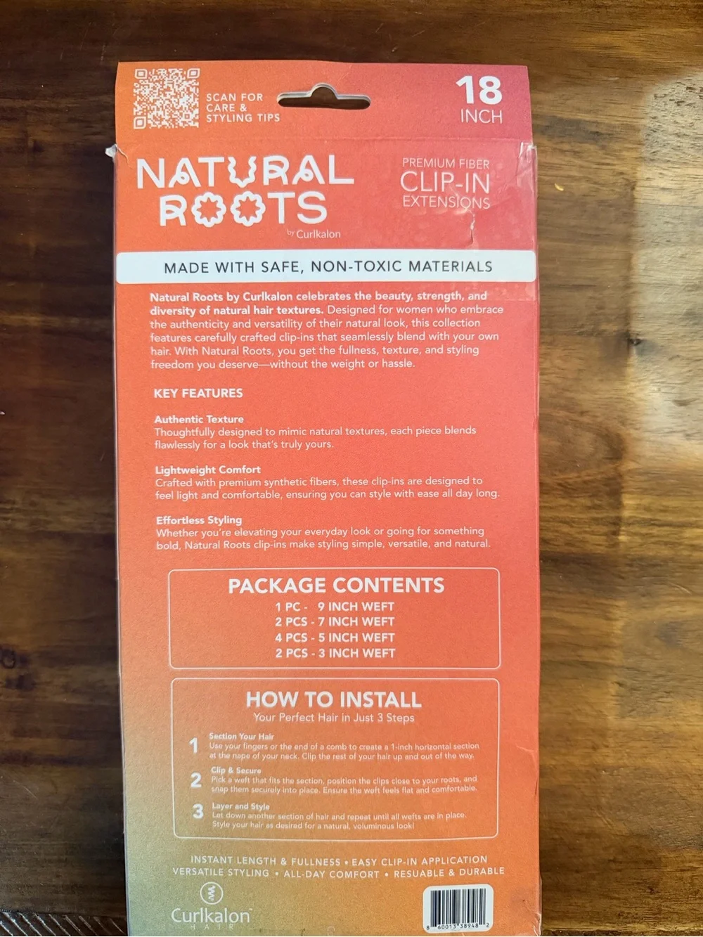 Natural Roots Clip-In Premium Fiber Extensions - 18 Inch, Natural Black (1B)